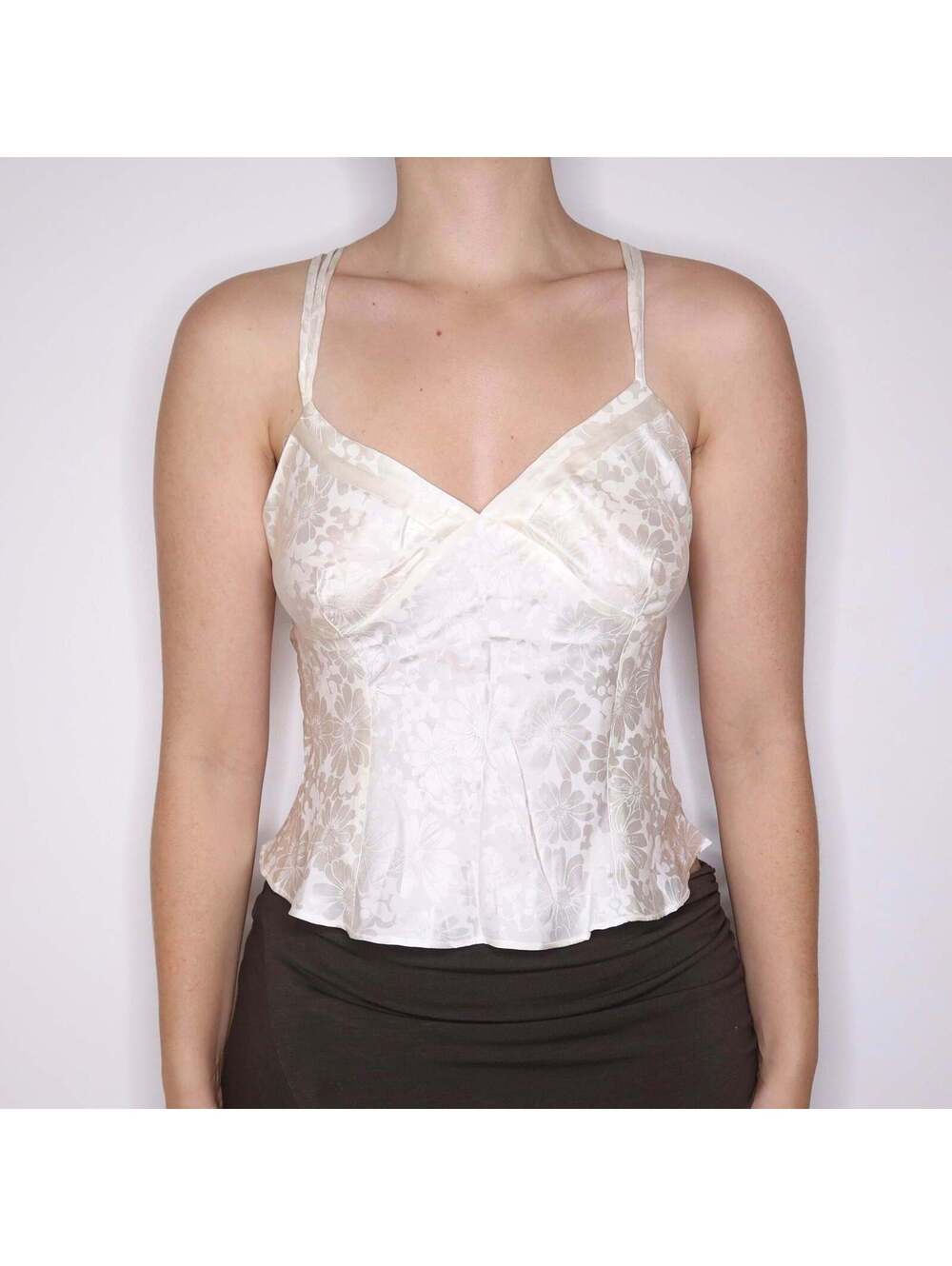 90s White Floral Silk Camisole (S)